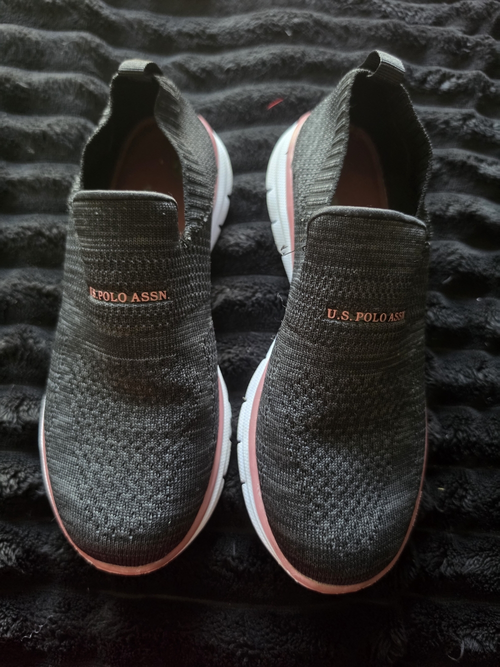 U.S. Polo Assn. Charcoal Knit Slip-On Sneakers with Pink Accents